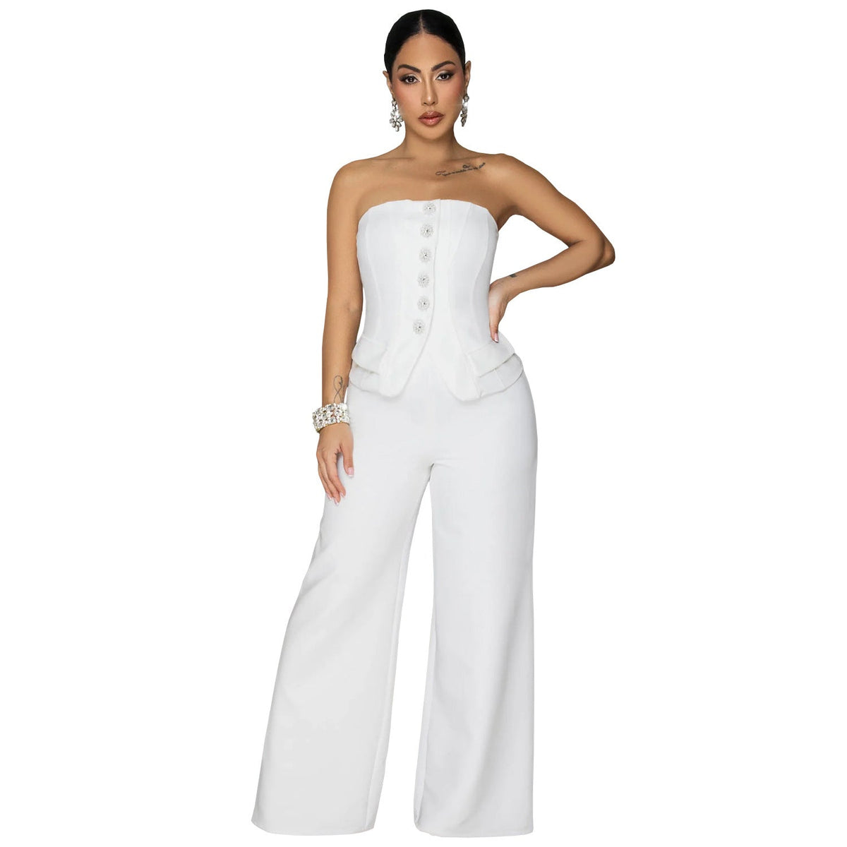 C7628 Cross-Border Aliexpress Amazon European And American Fashion Women's Sexy Tube Top Backless Casual Wide-Leg Jumpsuit