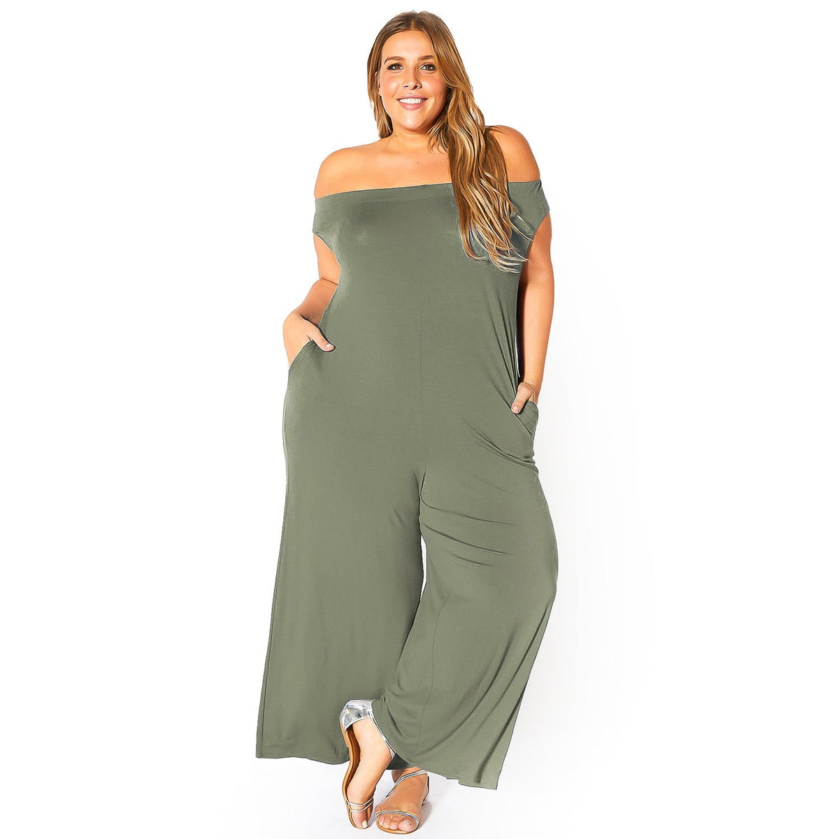 Plus Size Off-Shoulder Wide Leg Jumpsuit - Bellatrix