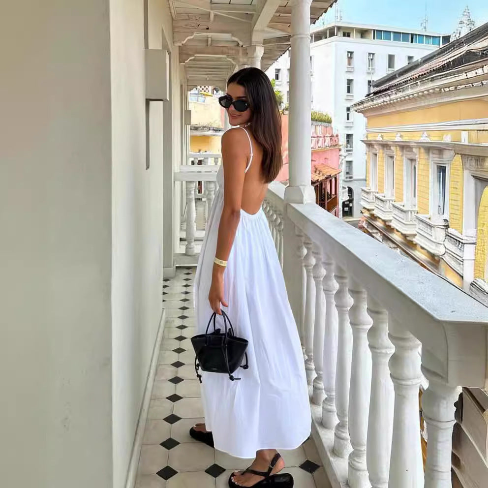 Spice Girls 2025 Summer Wear Sexy V-Neck Backless Seaside Vacation Skirt Sling dress Sweet and Hot Style Long Dress