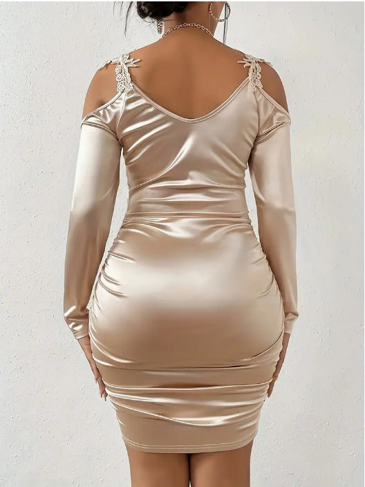 Satin elegant lace tight skirt pleated skirt