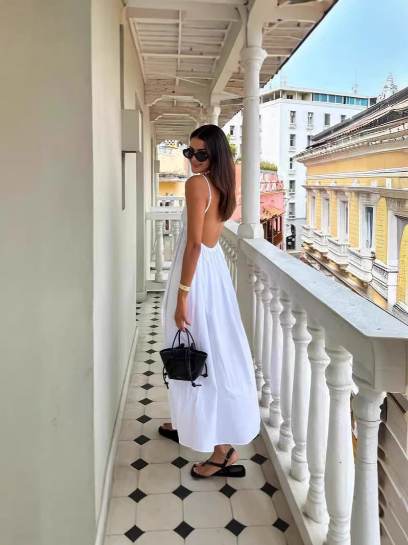 Spice Girls 2025 Summer Wear Sexy V-Neck Backless Seaside Vacation Skirt Sling dress Sweet and Hot Style Long Dress