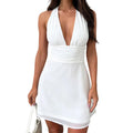 Spot European and American Cross-Border Women's Clothing Strappy Deep V Tight Skirt Sexy Sexy Backless Strappy Waist Dress
