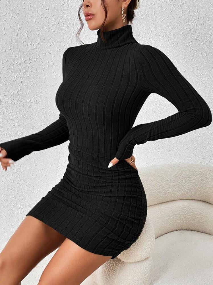 Polyester Long-Sleeve Round-Neck Bodycon Dress Wholesale from Manufacturer