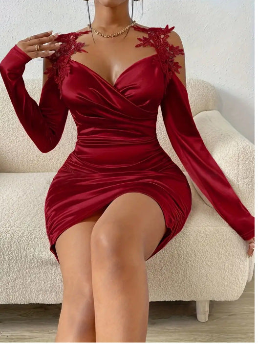 Satin elegant lace tight skirt pleated skirt