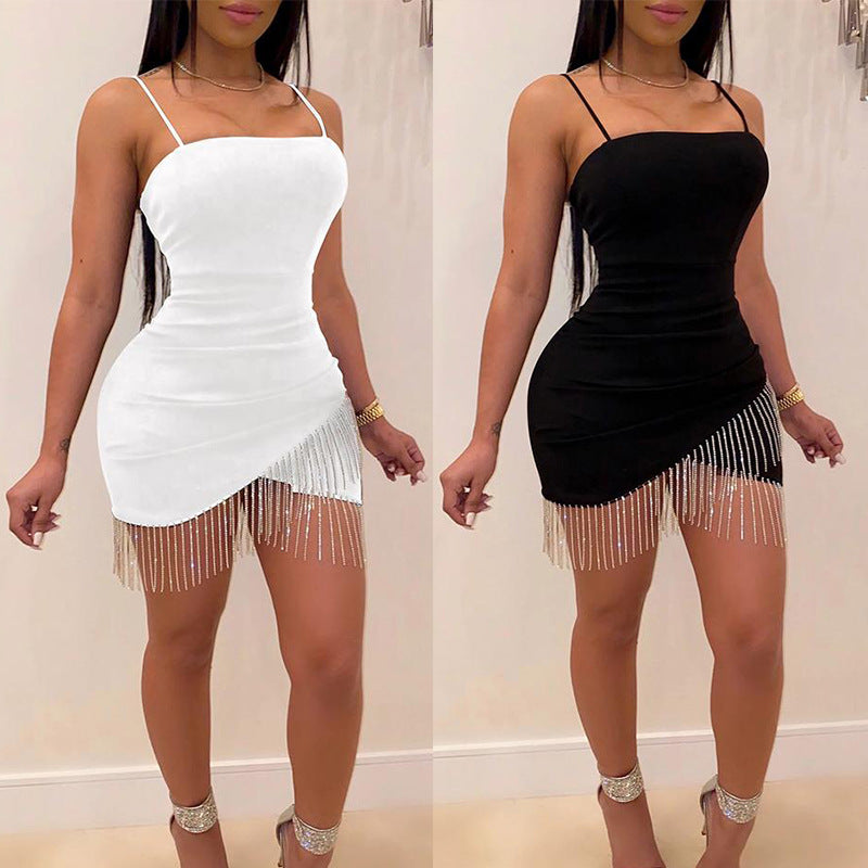 Factory Direct Sales European and American Hip-Hugging Dress Nightclub Tube Top Tassel Hot Diamond Suspender Temperament New Dress for Women Dropshipping