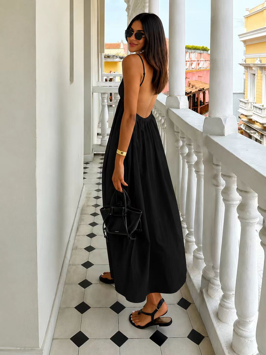Spice Girls 2025 Summer Wear Sexy V-Neck Backless Seaside Vacation Skirt Sling dress Sweet and Hot Style Long Dress