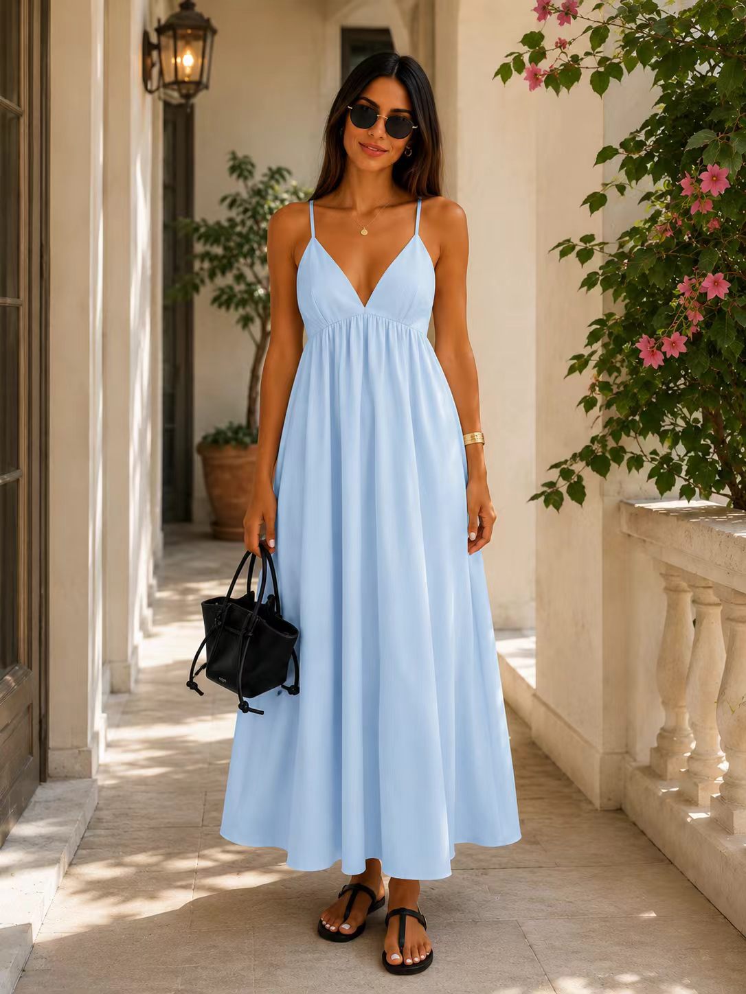 Spice Girls 2025 Summer Wear Sexy V-Neck Backless Seaside Vacation Skirt Sling dress Sweet and Hot Style Long Dress