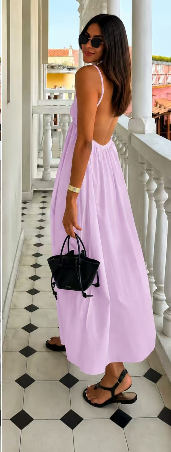 Spice Girls 2025 Summer Wear Sexy V-Neck Backless Seaside Vacation Skirt Sling dress Sweet and Hot Style Long Dress