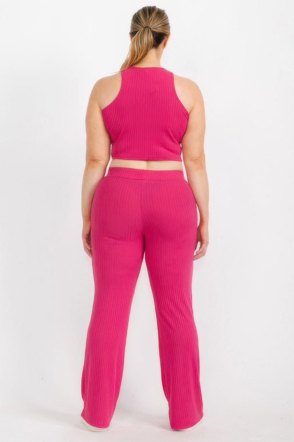 Ribbed Cropped Top And Bootcut Pants Sets