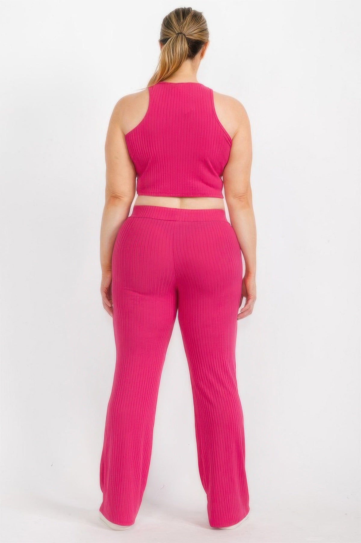 Ribbed Cropped Top And Bootcut Pants Sets