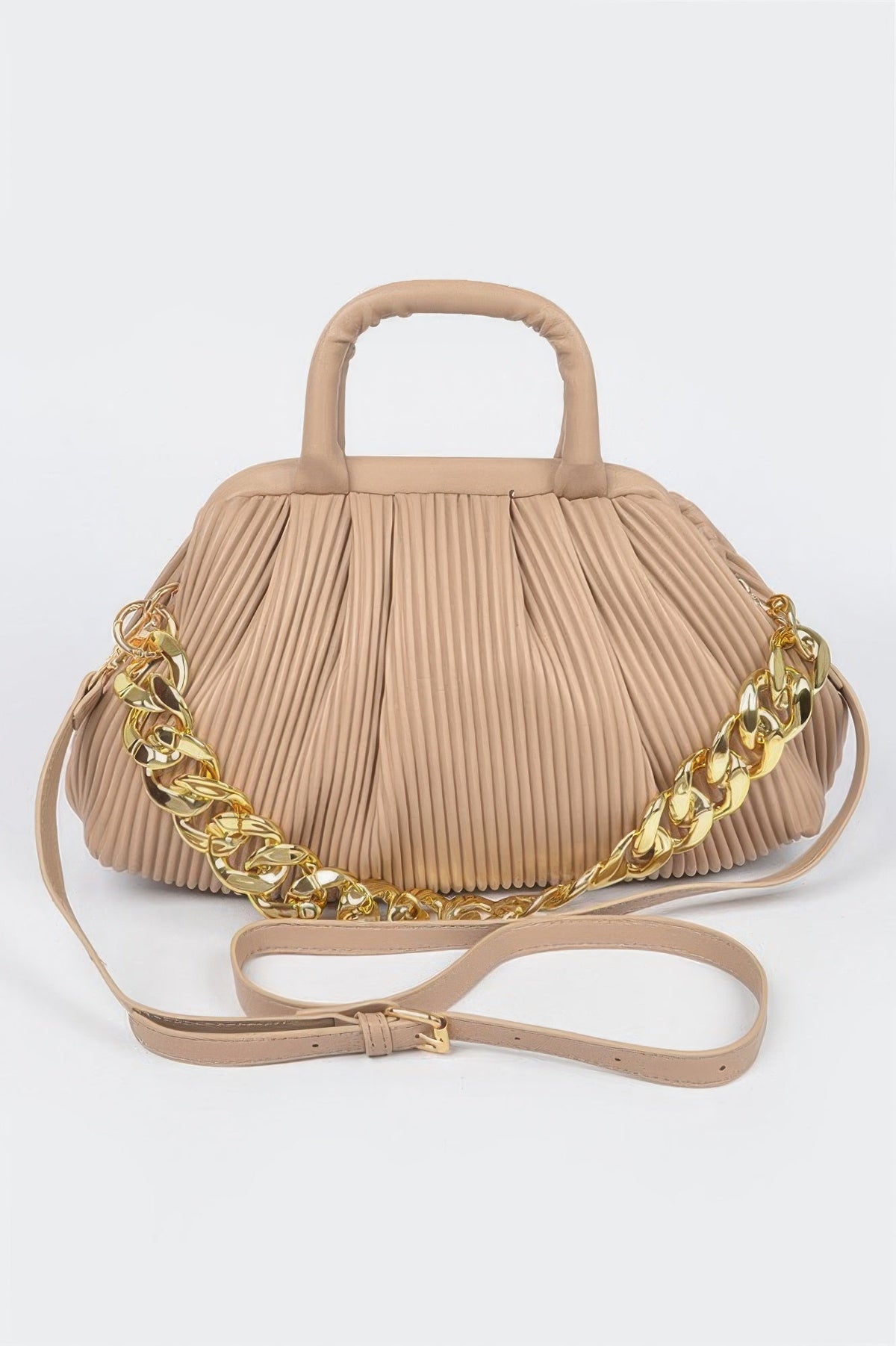 Pleated Faux Leather Top Handle Bag
