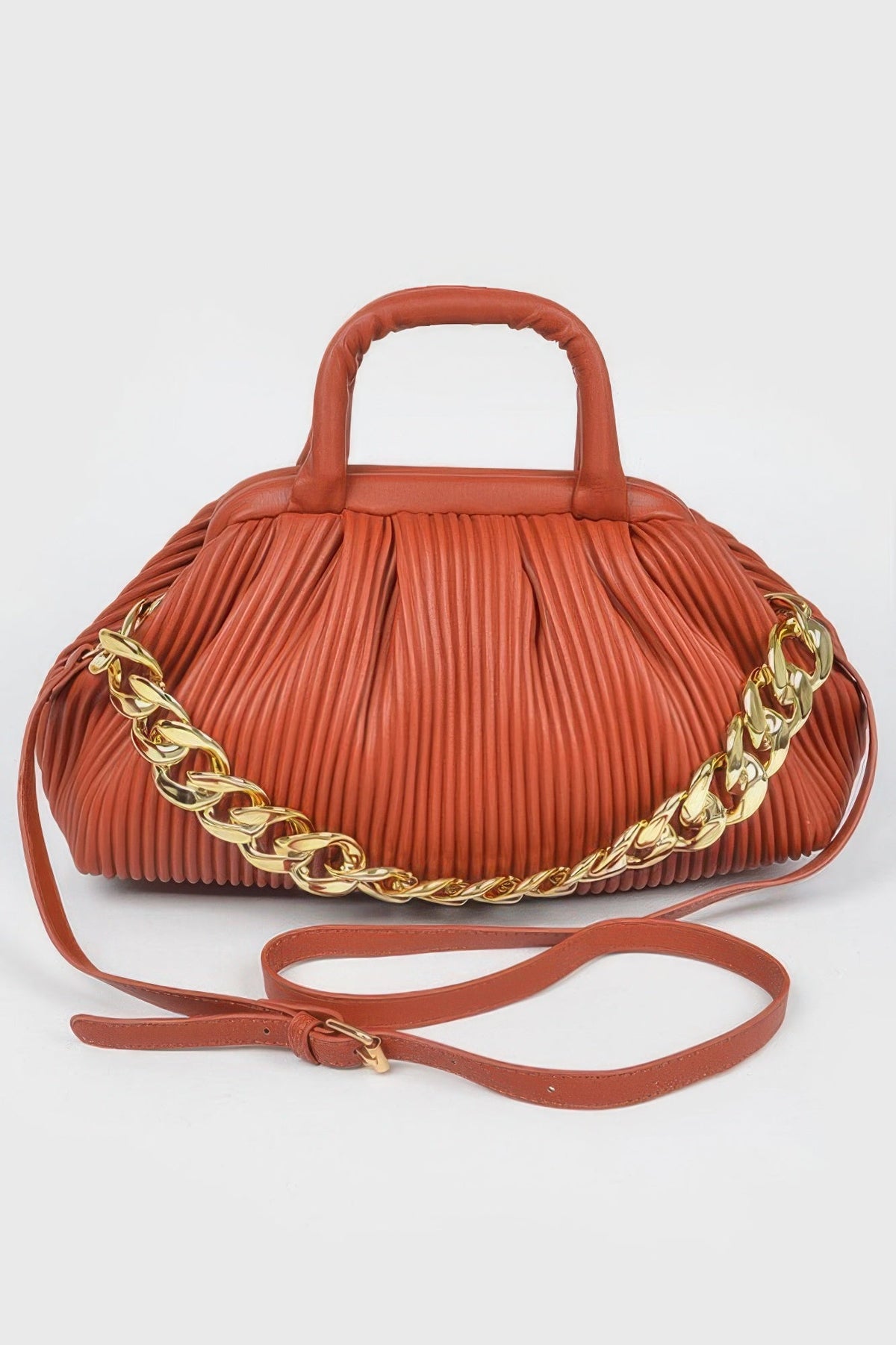 Pleated Faux Leather Top Handle Bag