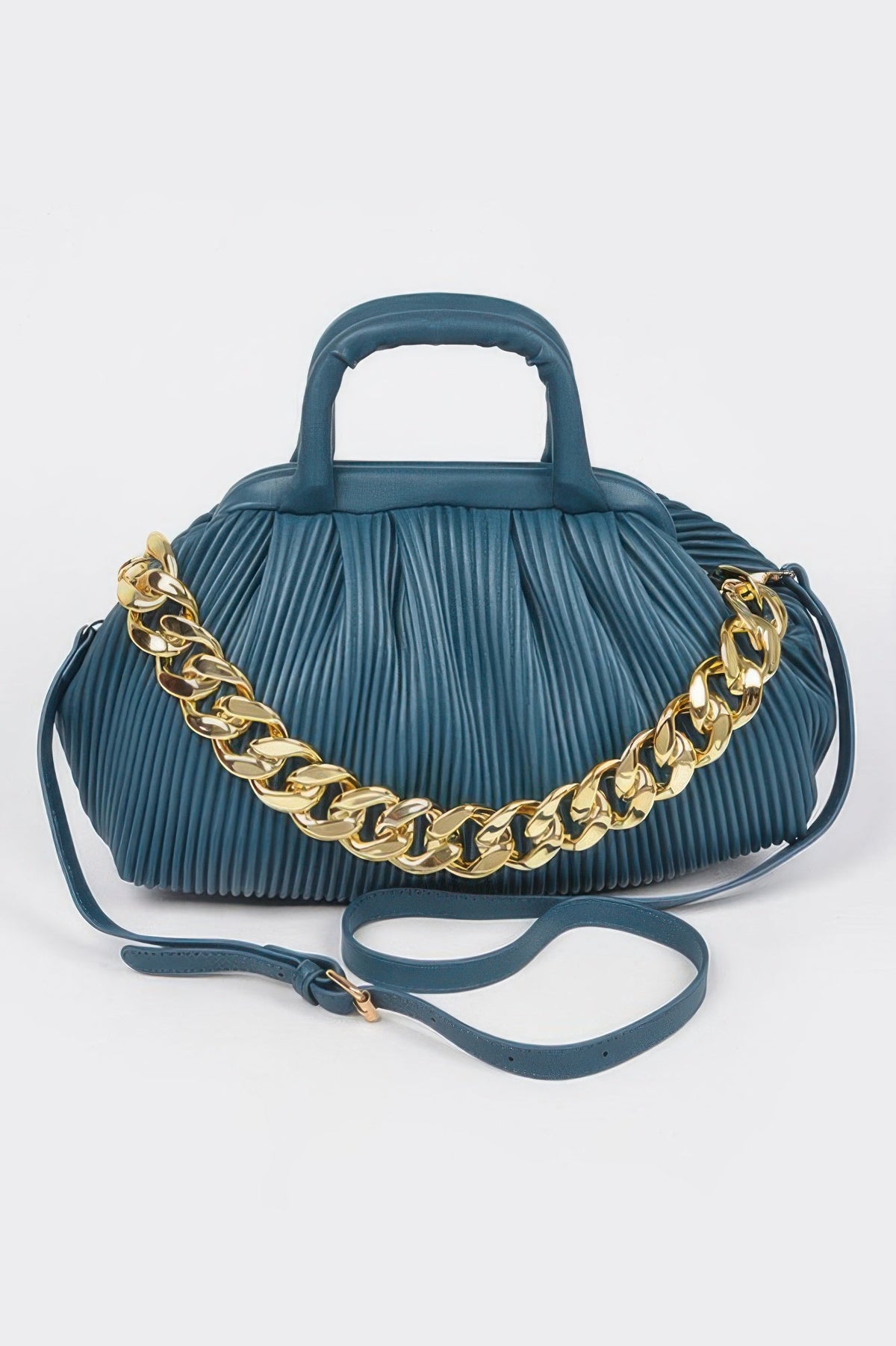 Pleated Faux Leather Top Handle Bag