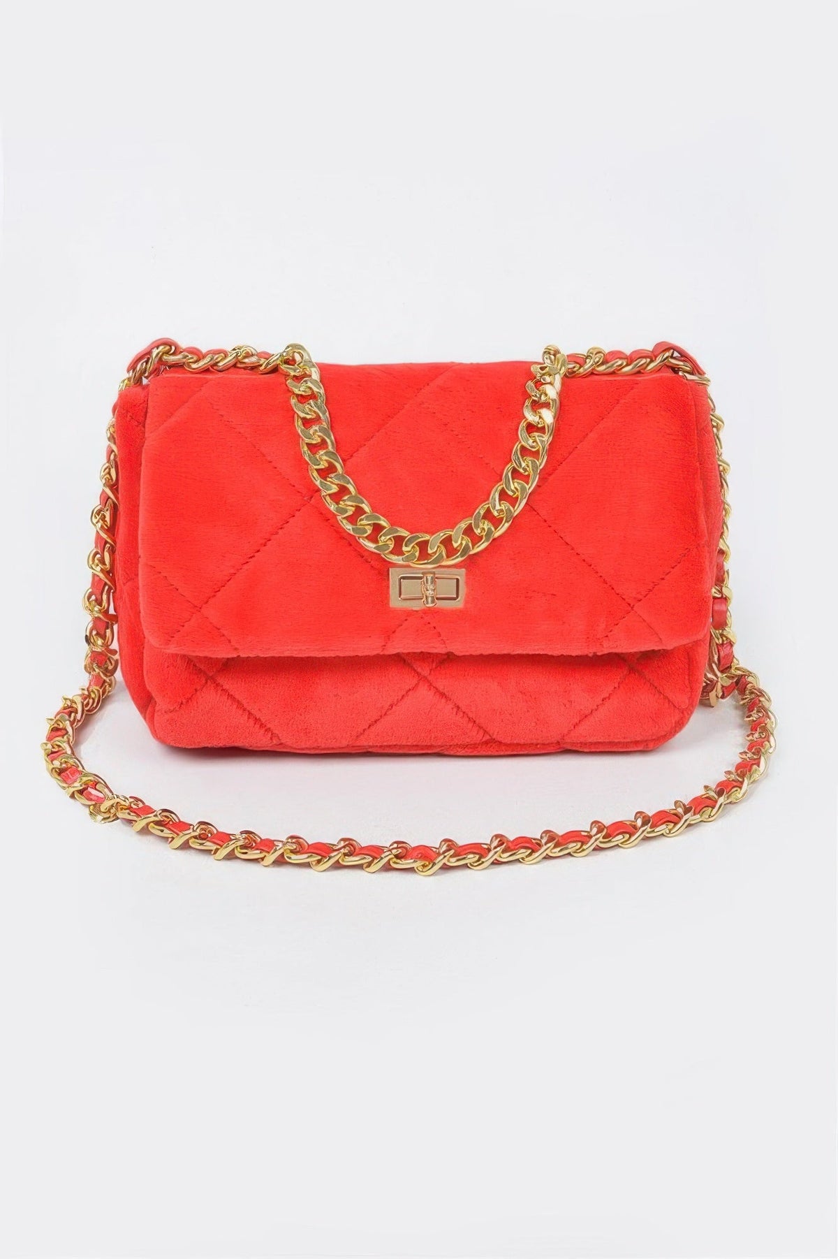 Quilted Fur Chain Flap Clutch