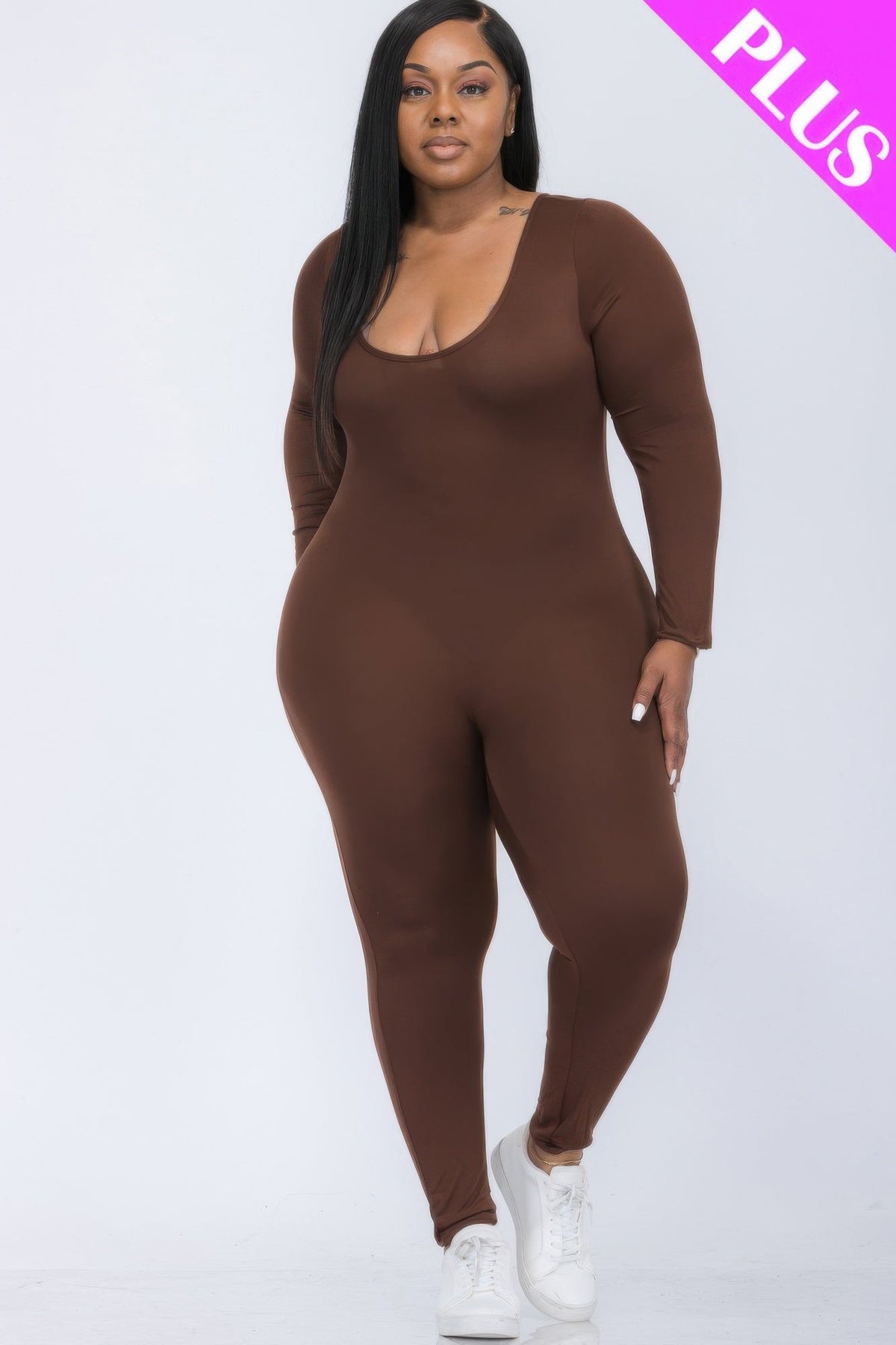Scoop Neck Long Sleeve Bodycon Jumpsuit