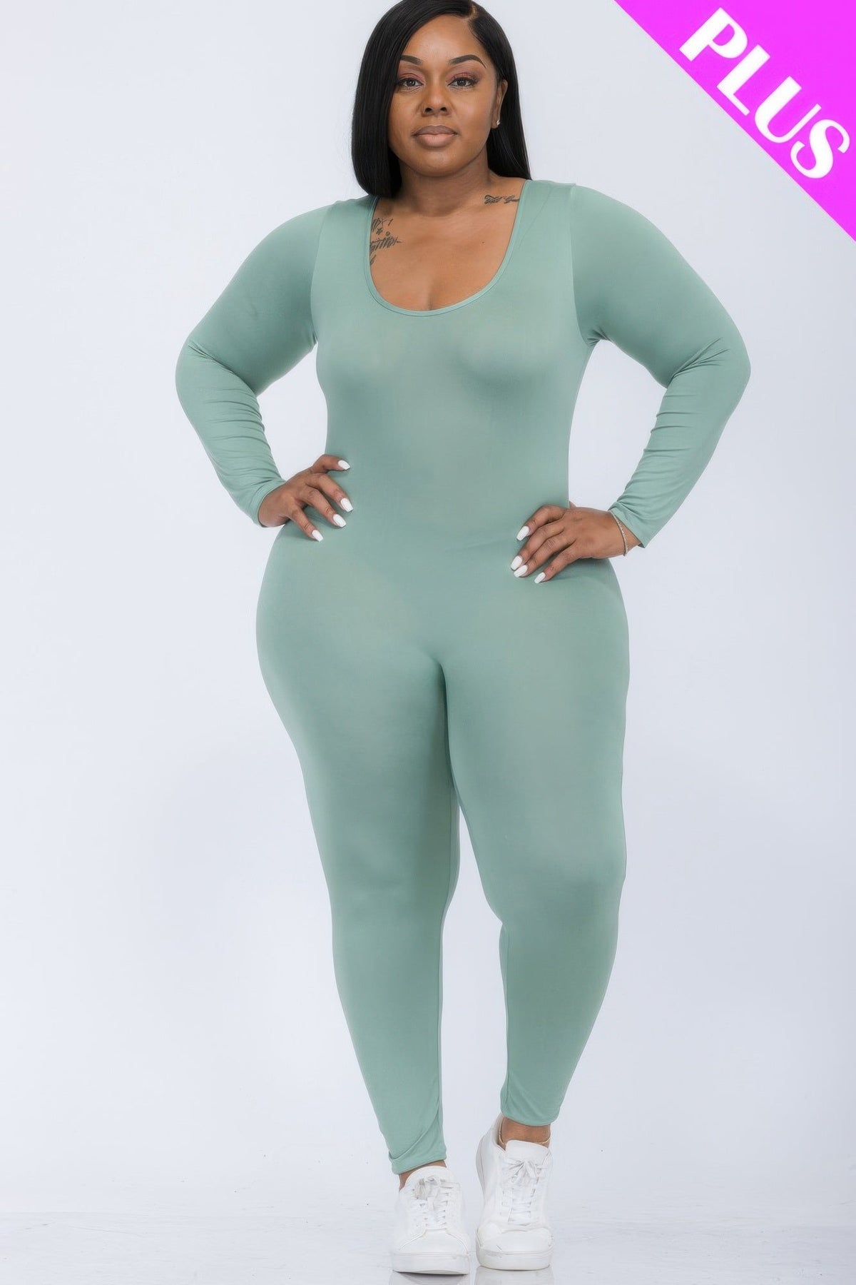 Scoop Neck Long Sleeve Bodycon Jumpsuit