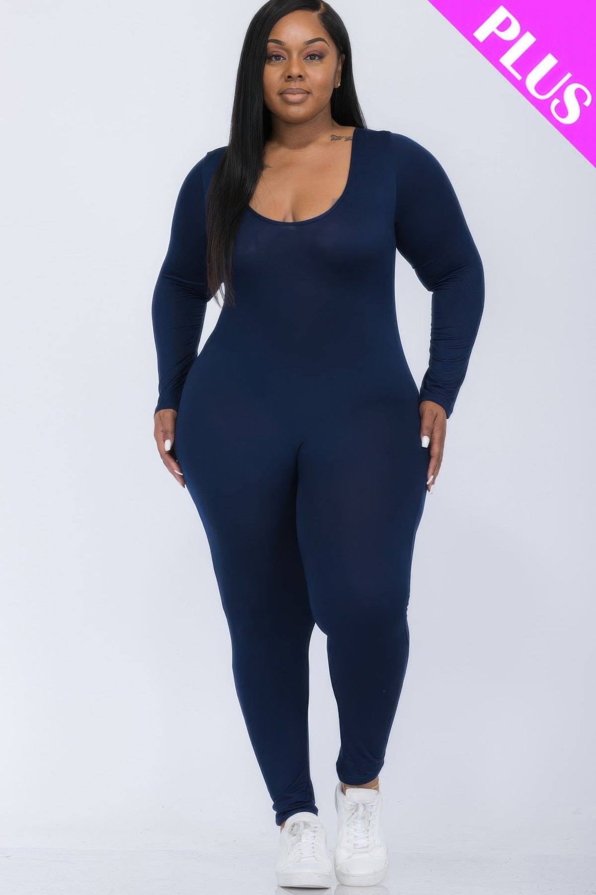 Scoop Neck Long Sleeve Bodycon Jumpsuit