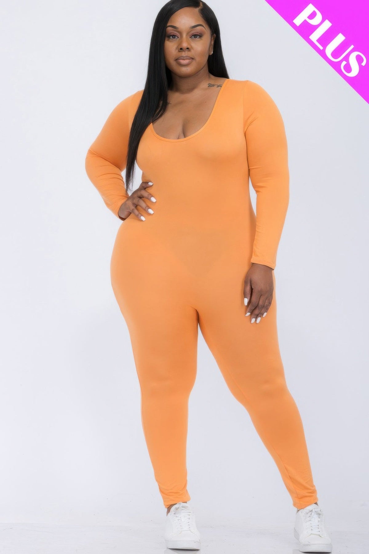 Scoop Neck Long Sleeve Bodycon Jumpsuit