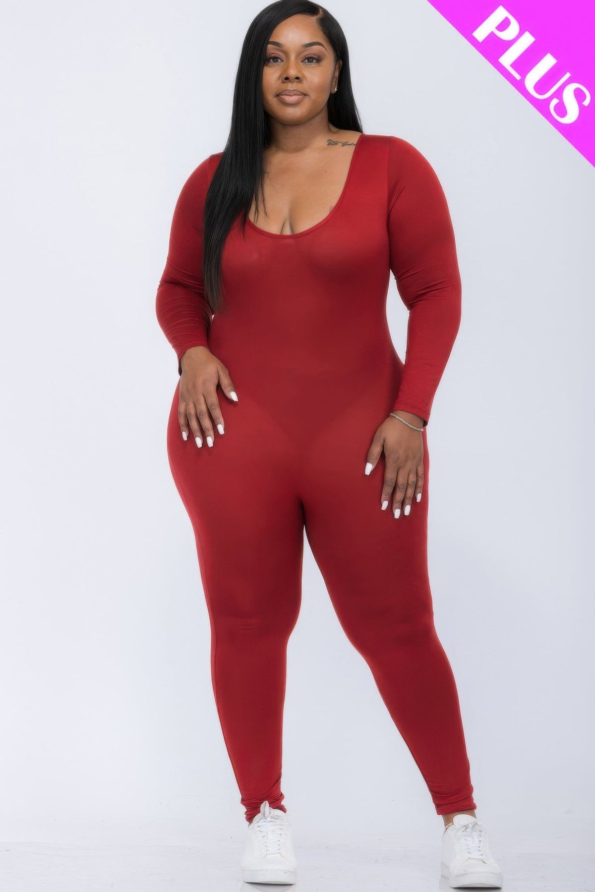 Scoop Neck Long Sleeve Bodycon Jumpsuit