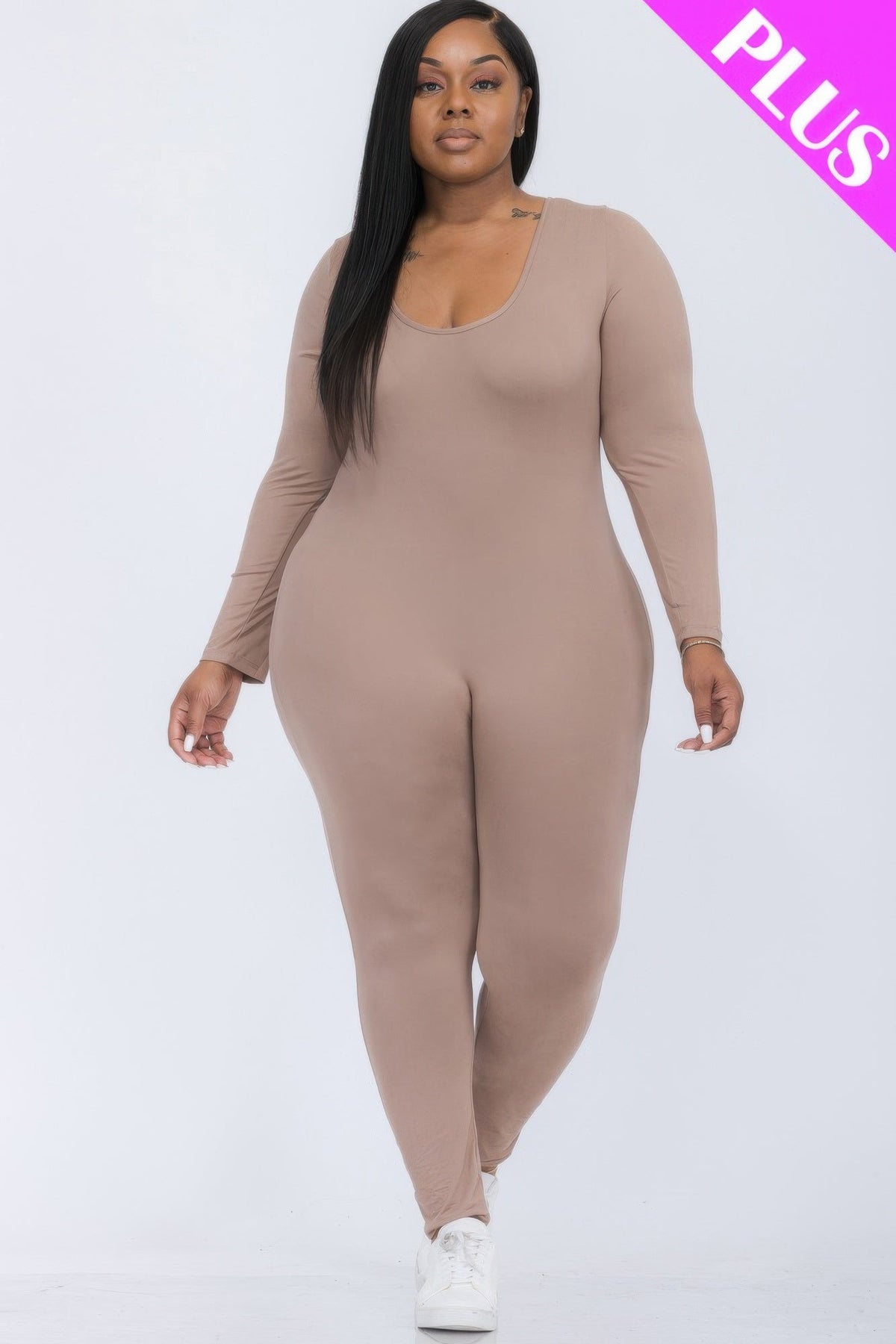 Scoop Neck Long Sleeve Bodycon Jumpsuit