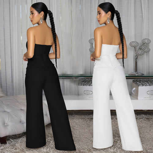 C7628 Cross-Border Aliexpress Amazon European And American Fashion Women's Sexy Tube Top Backless Casual Wide-Leg Jumpsuit